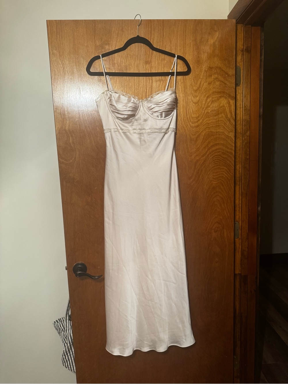 Astr Satin Spaghetti-Strap Maxi Dress in Light Champagne